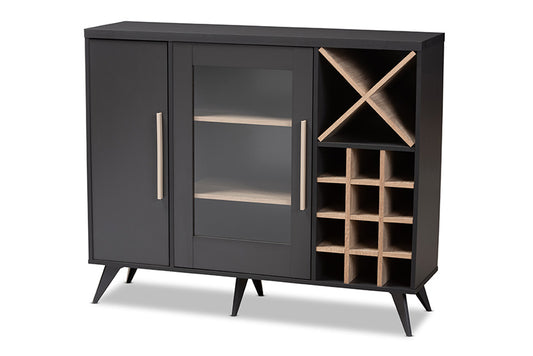 Baxton Studio - Pietro Wine Cabinet - SEWC160071WI-Dark Grey/Hana Oak view 1