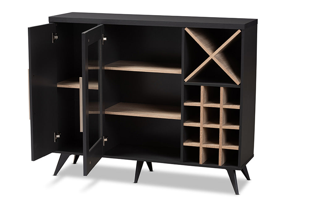 Baxton Studio - Pietro Wine Cabinet - SEWC160071WI-Dark Grey/Hana Oak view 2