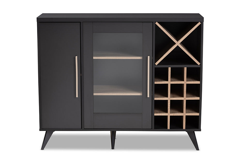 Baxton Studio - Pietro Wine Cabinet - SEWC160071WI-Dark Grey/Hana Oak view 3