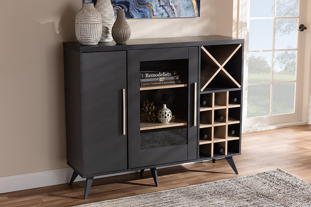 Baxton Studio - Pietro Wine Cabinet - SEWC160071WI-Dark Grey/Hana Oak view 5