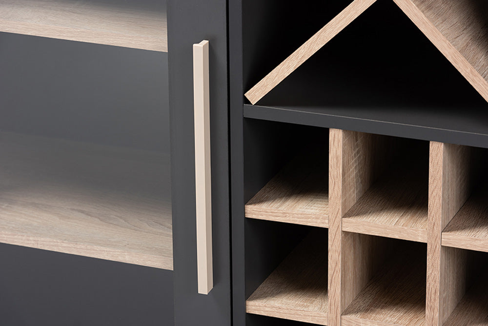 Baxton Studio - Pietro Wine Cabinet - SEWC160071WI-Dark Grey/Hana Oak view 6