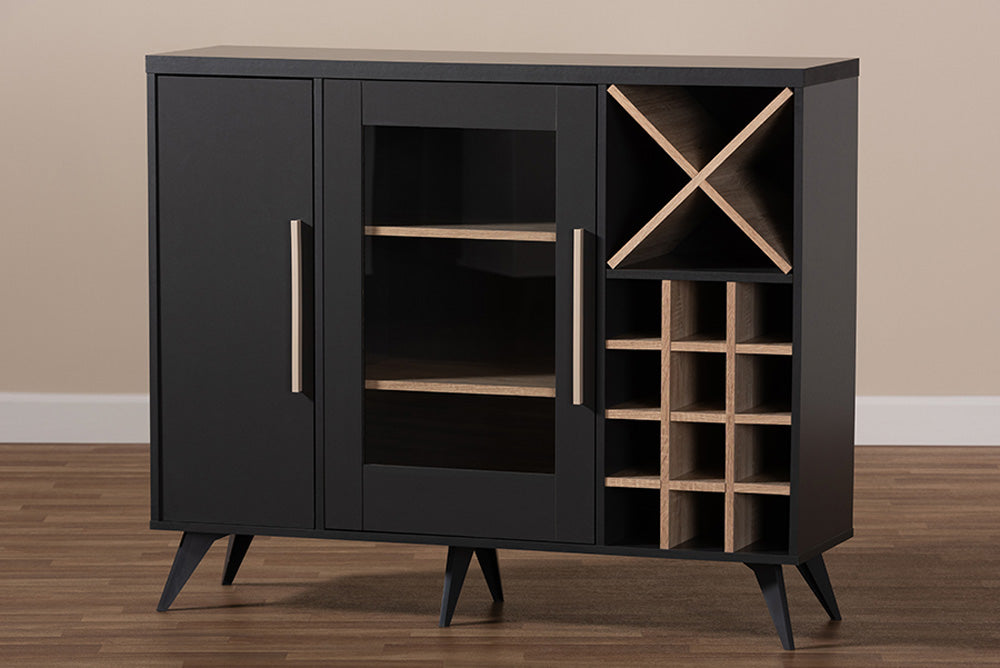 Baxton Studio - Pietro Wine Cabinet - SEWC160071WI-Dark Grey/Hana Oak view 8
