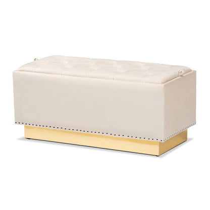 Baxton Studio - Powell Ottoman in Beige/gold - WS-2019-Beige Velvet/Gold-Otto view 1