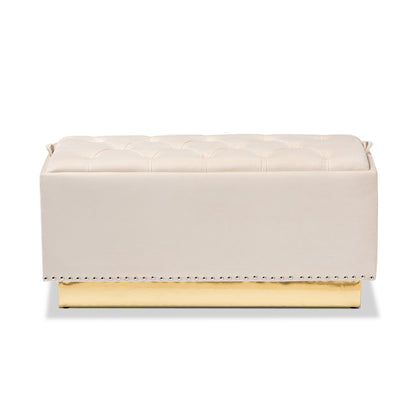 Baxton Studio - Powell Ottoman in Beige/gold - WS-2019-Beige Velvet/Gold-Otto view 3