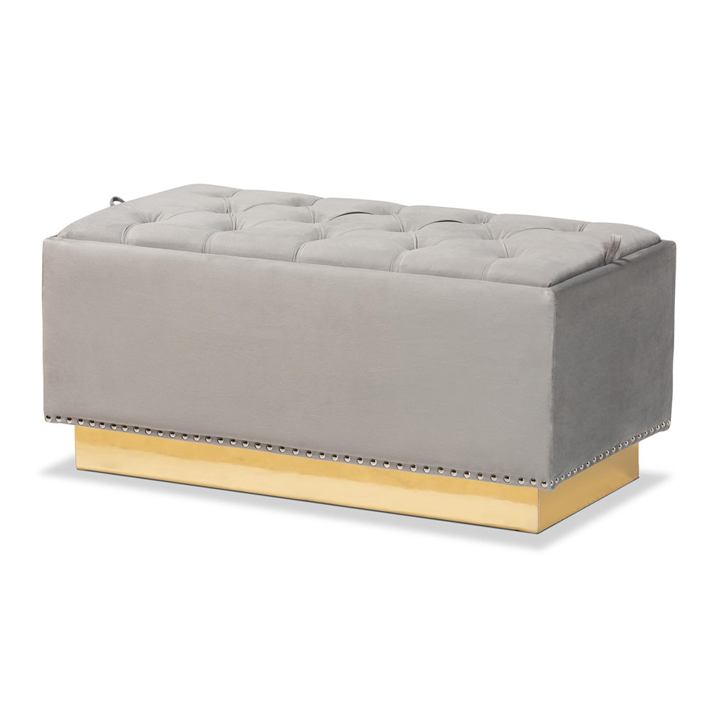 Baxton Studio - Powell Ottoman in Grey/gold - WS-2019-Grey Velvet/Gold-Otto view 1