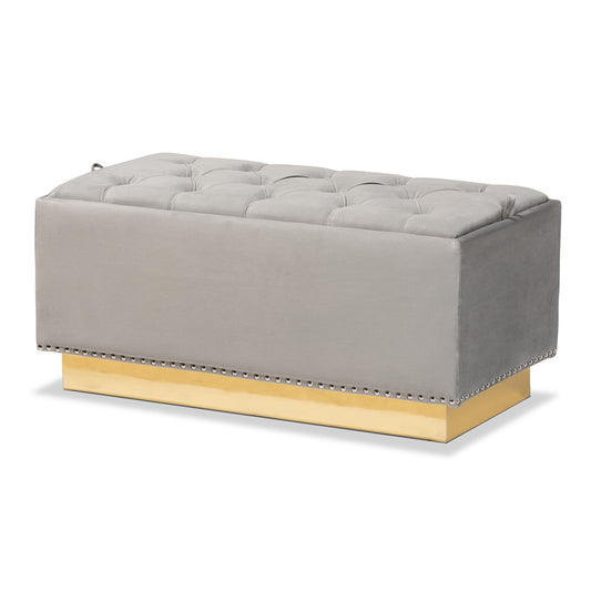 Baxton Studio - Powell Ottoman in Grey/gold - WS-2019-Grey Velvet/Gold-Otto view 1
