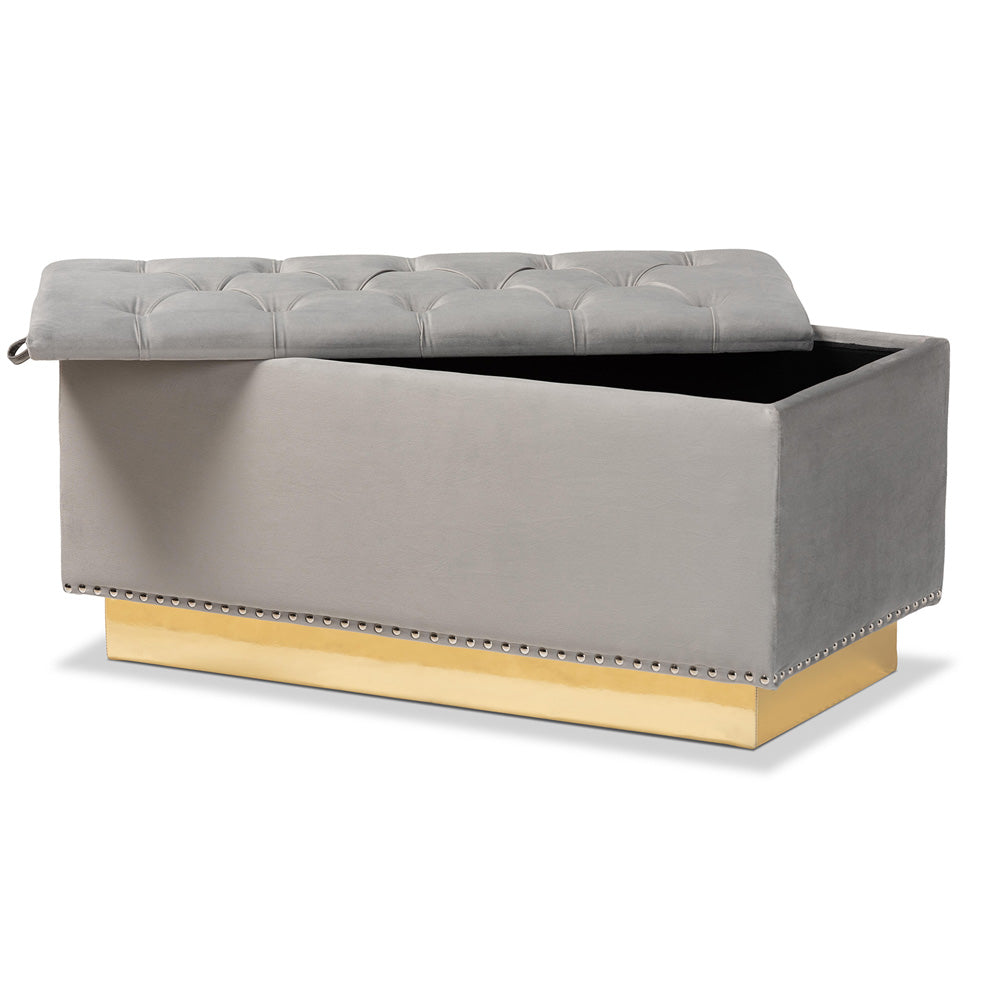 Baxton Studio - Powell Ottoman in Grey/gold - WS-2019-Grey Velvet/Gold-Otto view 2