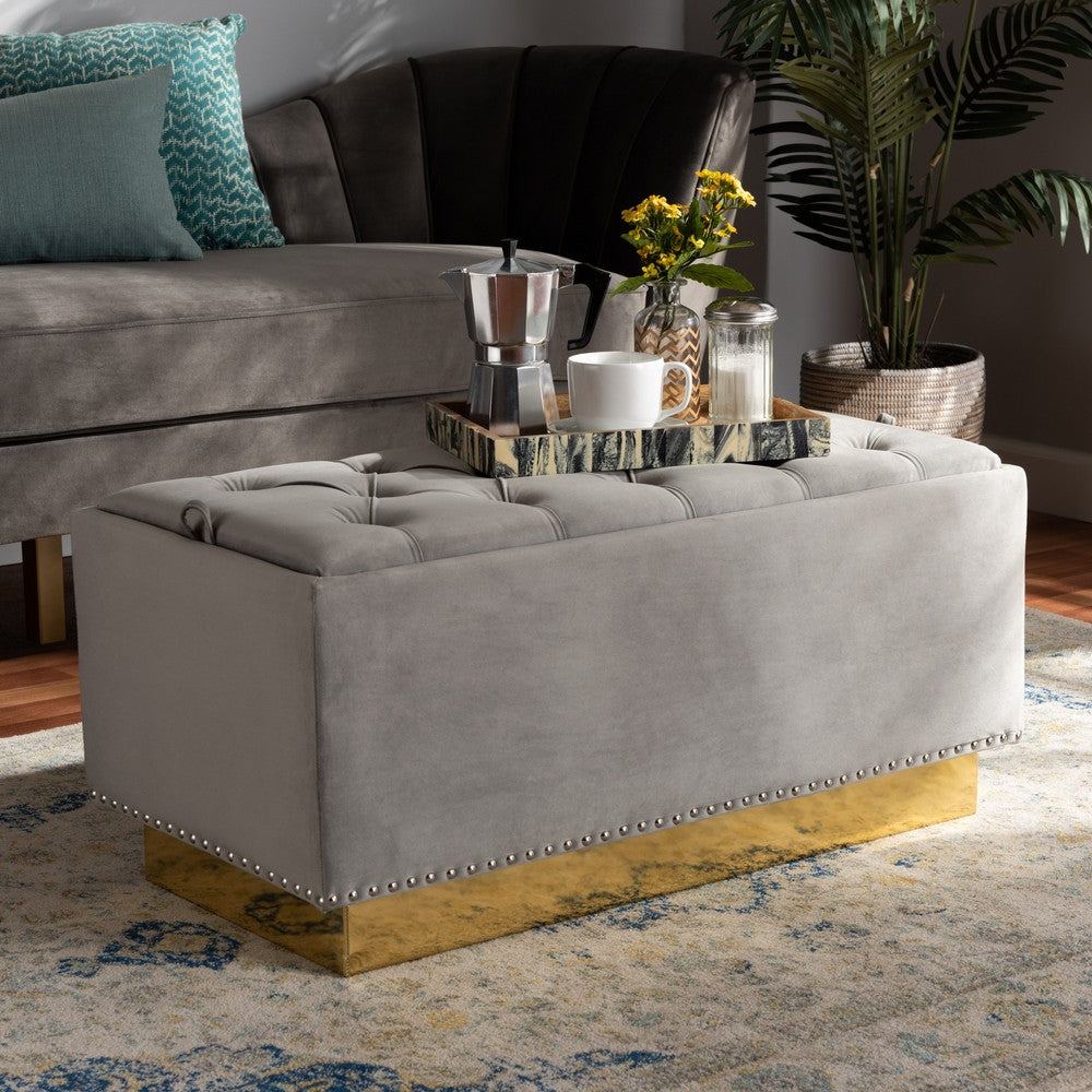 Baxton Studio - Powell Ottoman in Grey/gold - WS-2019-Grey Velvet/Gold-Otto view 7