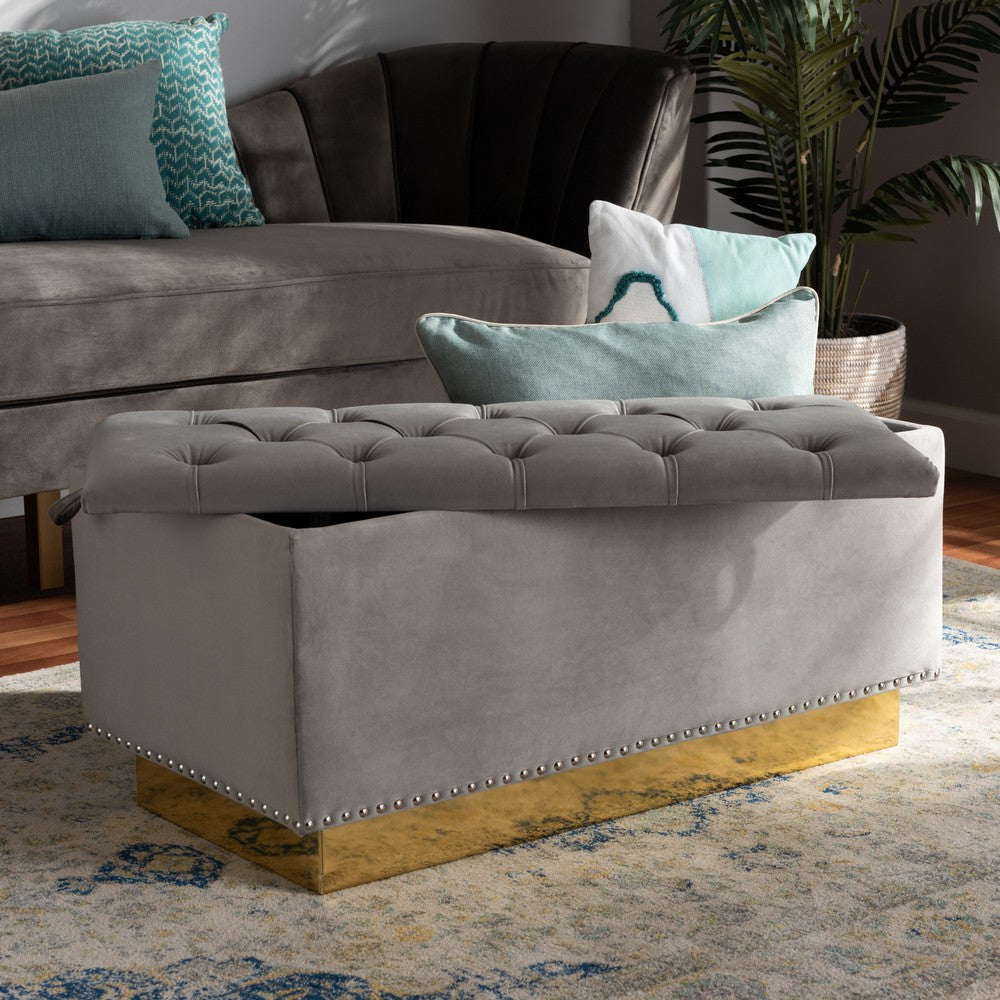 Baxton Studio - Powell Ottoman in Grey/gold - WS-2019-Grey Velvet/Gold-Otto view 8