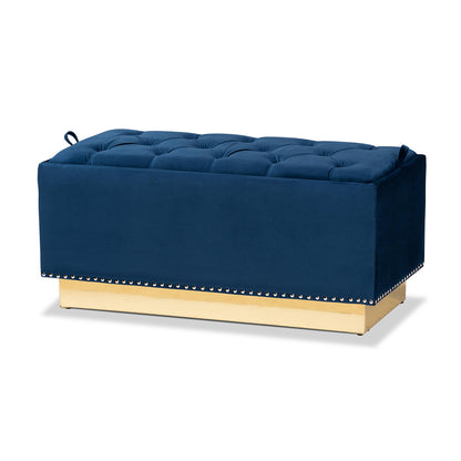 Baxton Studio - Powell Ottoman in Navy blue/gold - WS-2019-Navy Blue Velvet/Gold-Otto view 1