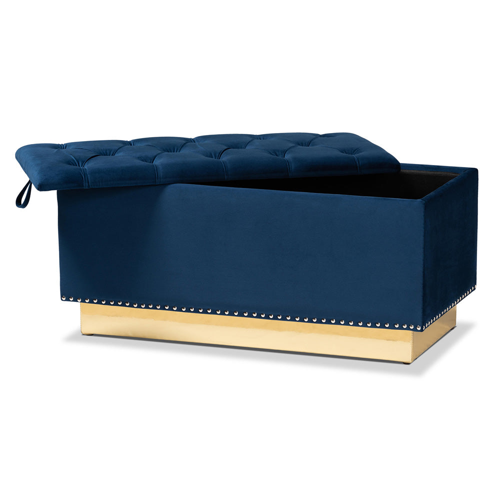 Baxton Studio - Powell Ottoman in Navy blue/gold - WS-2019-Navy Blue Velvet/Gold-Otto view 2