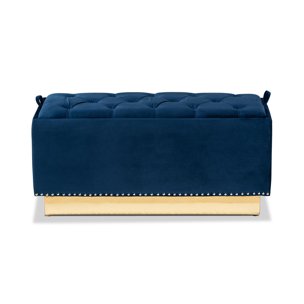 Baxton Studio - Powell Ottoman in Navy blue/gold - WS-2019-Navy Blue Velvet/Gold-Otto view 3