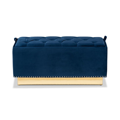 Baxton Studio - Powell Ottoman in Navy blue/gold - WS-2019-Navy Blue Velvet/Gold-Otto view 3