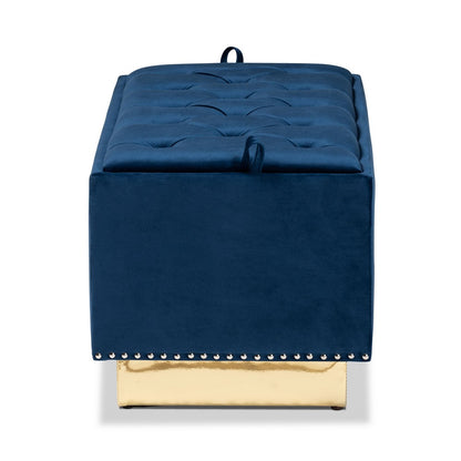 Baxton Studio - Powell Ottoman in Navy blue/gold - WS-2019-Navy Blue Velvet/Gold-Otto view 4