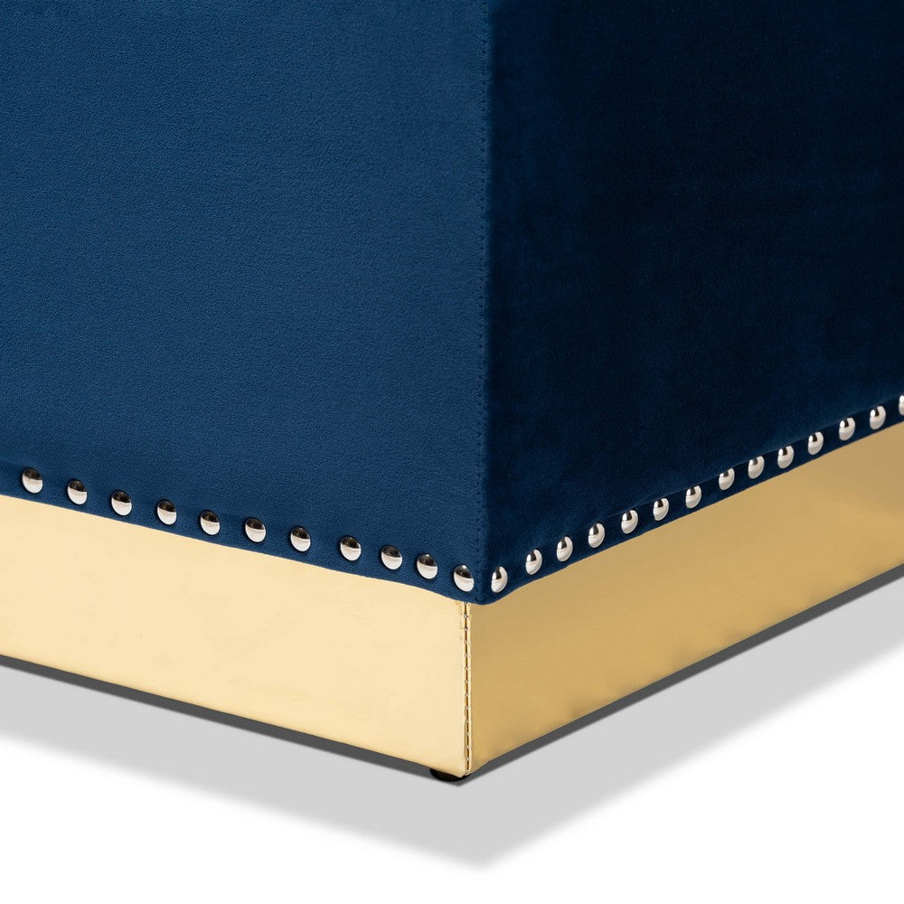 Baxton Studio - Powell Ottoman in Navy blue/gold - WS-2019-Navy Blue Velvet/Gold-Otto view 6