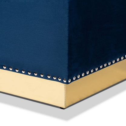 Baxton Studio - Powell Ottoman in Navy blue/gold - WS-2019-Navy Blue Velvet/Gold-Otto view 6
