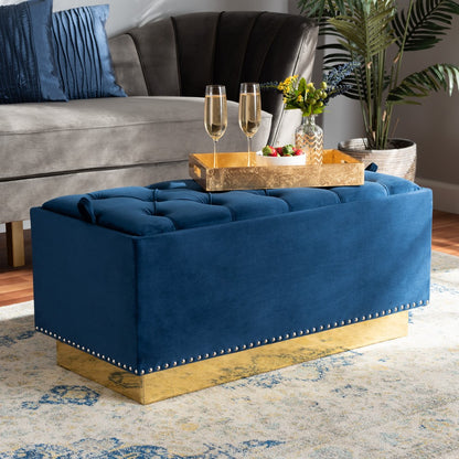 Baxton Studio - Powell Ottoman in Navy blue/gold - WS-2019-Navy Blue Velvet/Gold-Otto view 7