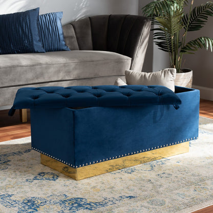 Baxton Studio - Powell Ottoman in Navy blue/gold - WS-2019-Navy Blue Velvet/Gold-Otto view 8
