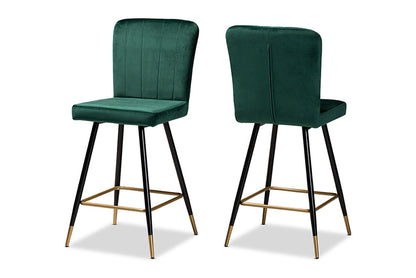 Baxton Studio - Preston Barstool Set of 2 - DC179-Emerald Green Velvet/Gold-BS view 1