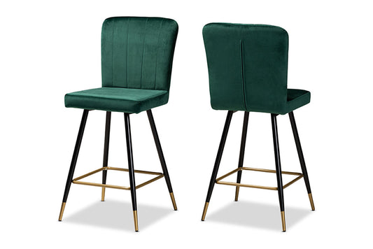 Baxton Studio - Preston Barstool Set of 2 - DC179-Emerald Green Velvet/Gold-BS view 1