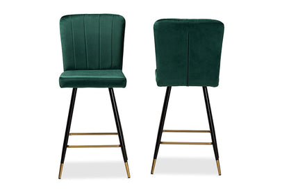 Baxton Studio - Preston Barstool Set of 2 - DC179-Emerald Green Velvet/Gold-BS view 2