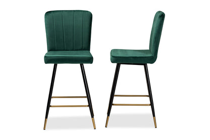 Baxton Studio - Preston Barstool Set of 2 - DC179-Emerald Green Velvet/Gold-BS view 3
