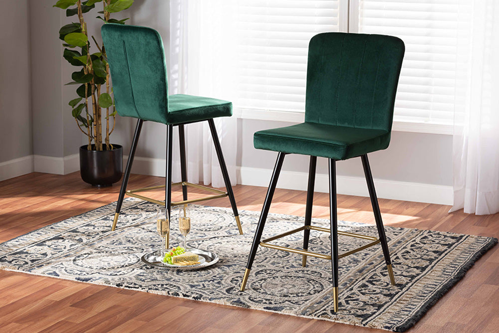 Baxton Studio - Preston Barstool Set of 2 - DC179-Emerald Green Velvet/Gold-BS view 5