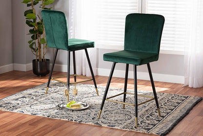Baxton Studio - Preston Barstool Set of 2 - DC179-Emerald Green Velvet/Gold-BS view 5