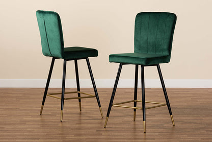 Baxton Studio - Preston Barstool Set of 2 - DC179-Emerald Green Velvet/Gold-BS view 7