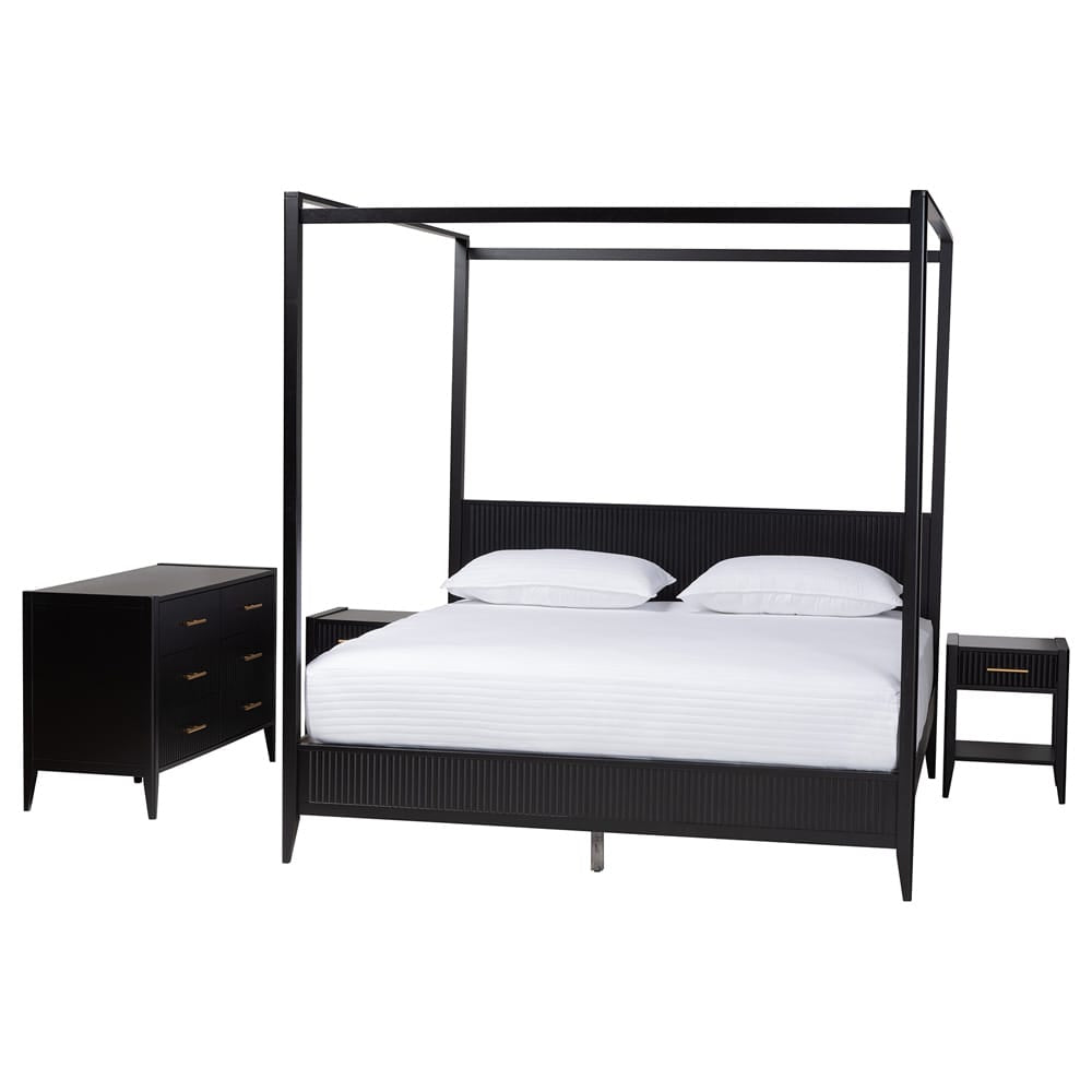 Baxton Studio - Primrose King Bedroom Set in Black - SW8609-Black-4PC CaNopy King Bedroom Set view 1