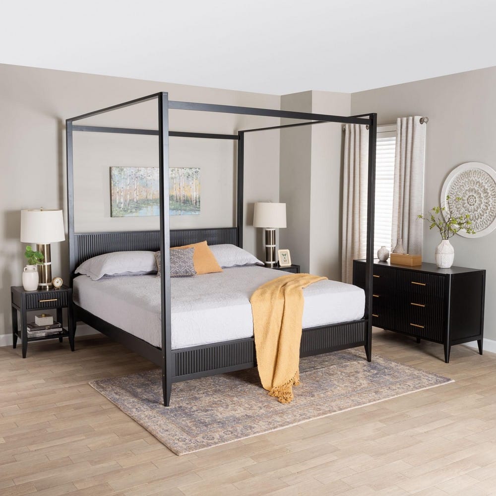 Baxton Studio - Primrose King Bedroom Set in Black - SW8609-Black-4PC CaNopy King Bedroom Set view 11