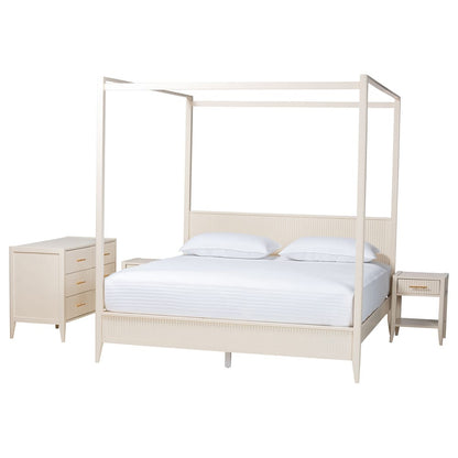 Baxton Studio - Primrose King Bedroom Set in Ivory - SW8609-Ivory-4PC CaNopy King Bedroom Set view 1