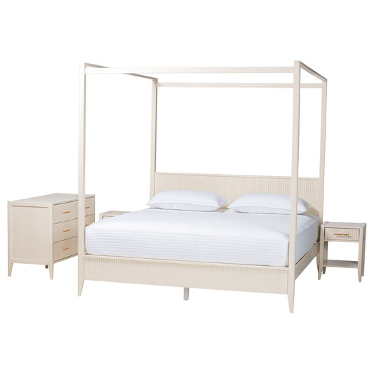Baxton Studio - Primrose King Bedroom Set in Ivory - SW8609-Ivory-4PC CaNopy King Bedroom Set view 1