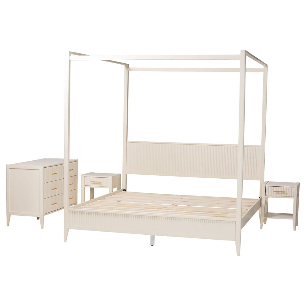 Baxton Studio - Primrose King Bedroom Set in Ivory - SW8609-Ivory-4PC CaNopy King Bedroom Set view 2