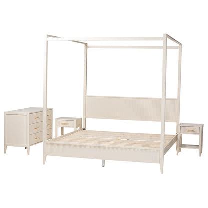 Baxton Studio - Primrose King Bedroom Set in Ivory - SW8609-Ivory-4PC CaNopy King Bedroom Set view 2