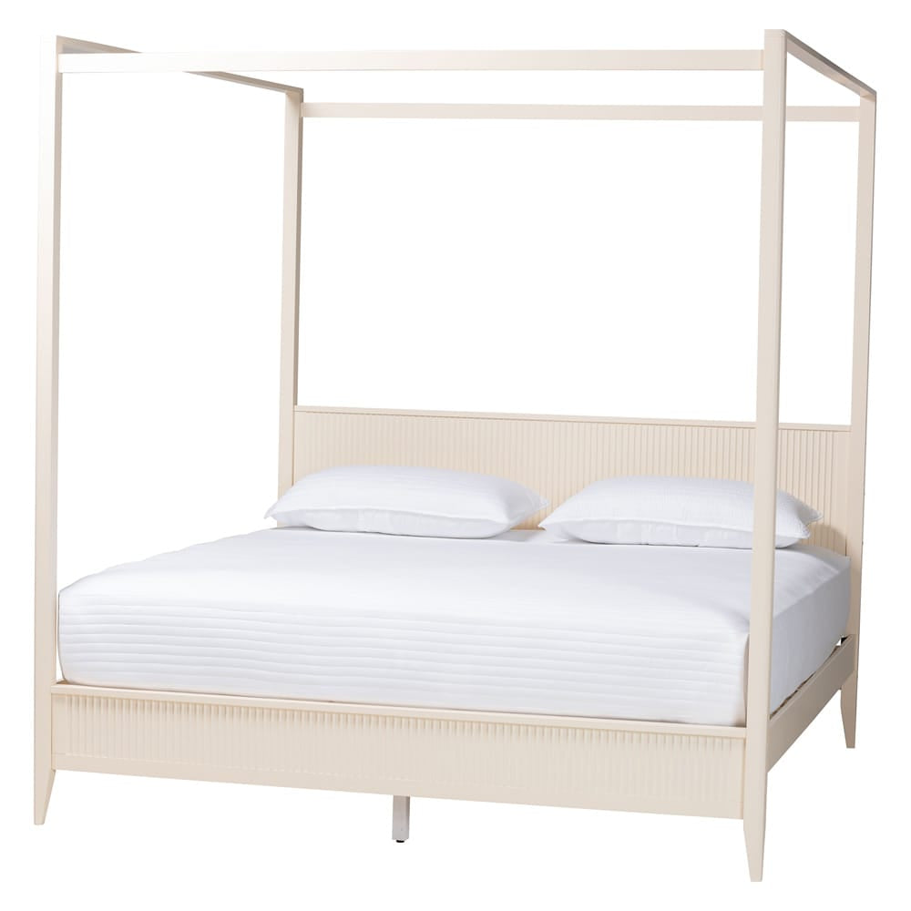 Baxton Studio - Primrose King Bedroom Set in Ivory - SW8609-Ivory-4PC CaNopy King Bedroom Set view 3