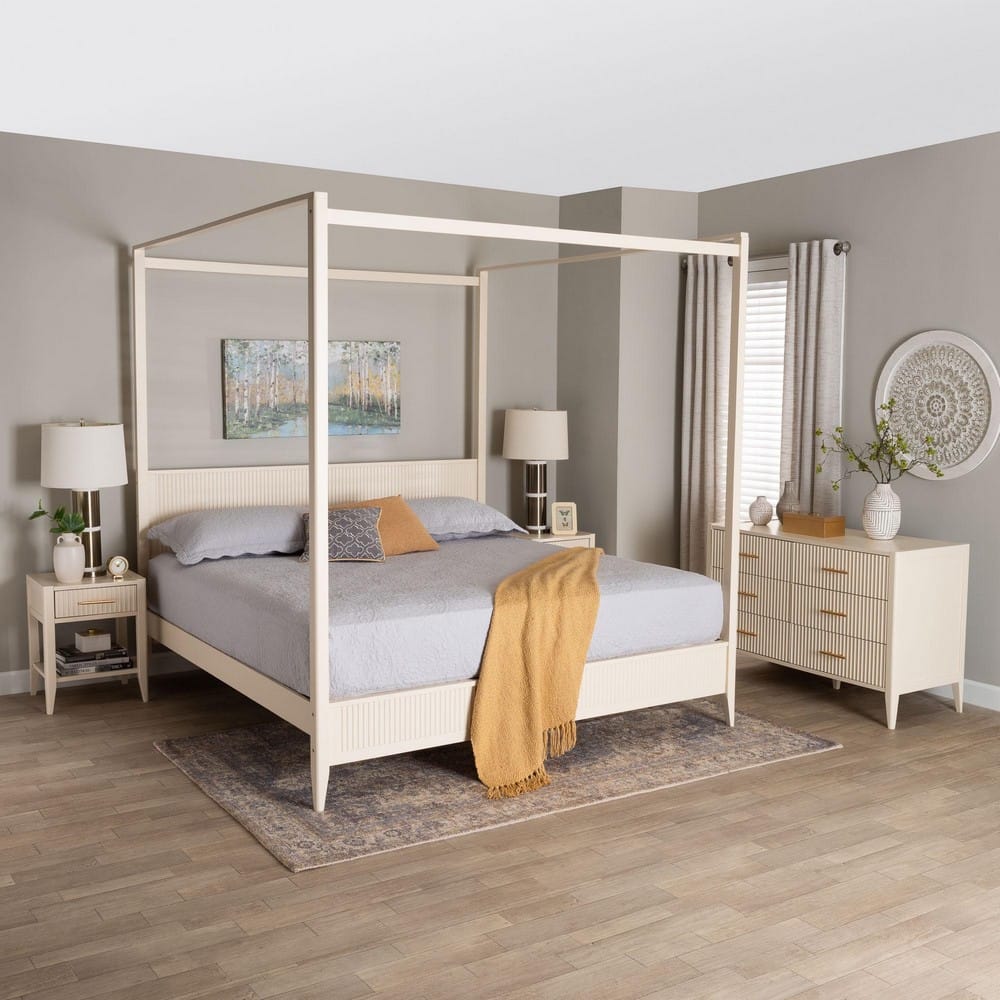 Baxton Studio - Primrose King Bedroom Set in Ivory - SW8609-Ivory-4PC CaNopy King Bedroom Set view 11