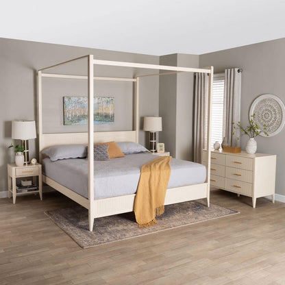 Baxton Studio - Primrose King Bedroom Set in Ivory - SW8609-Ivory-4PC CaNopy King Bedroom Set view 11