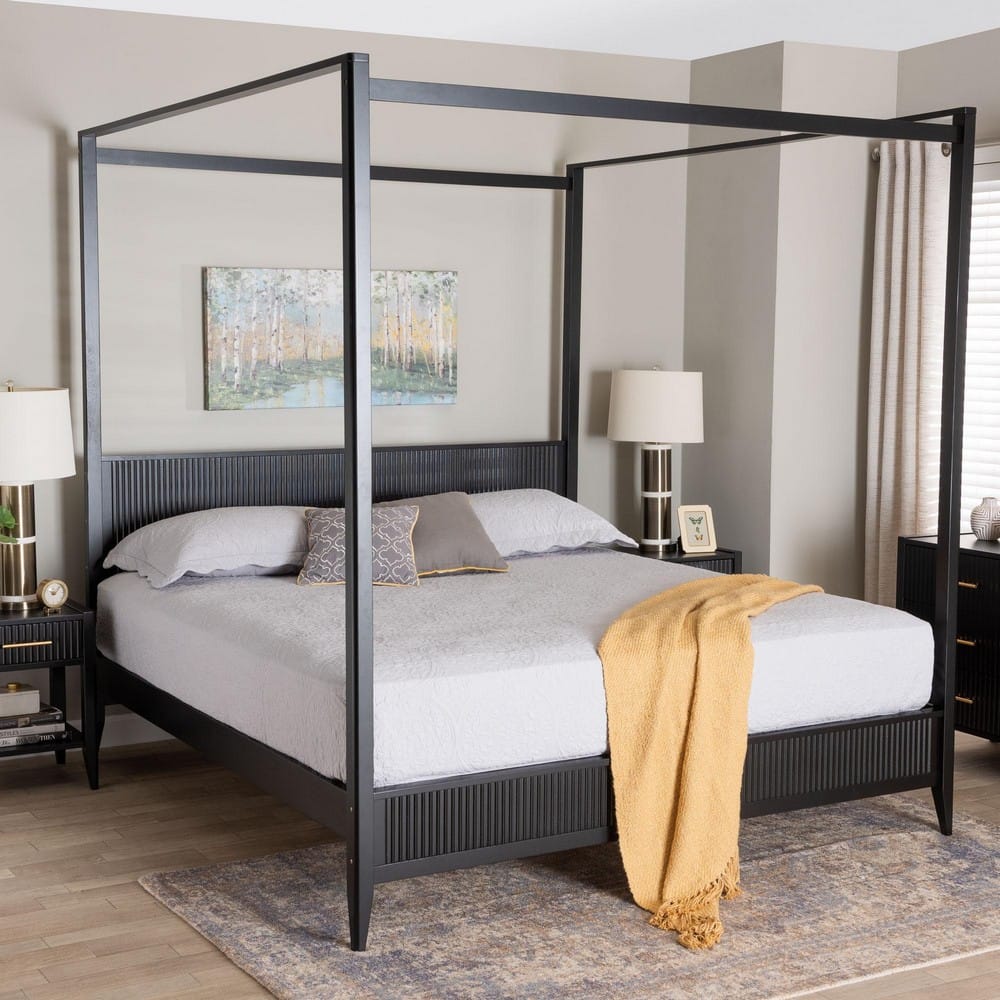 Baxton Studio - Primrose King Size Bed in Black - SW8609-Black-CaNopy King view 7