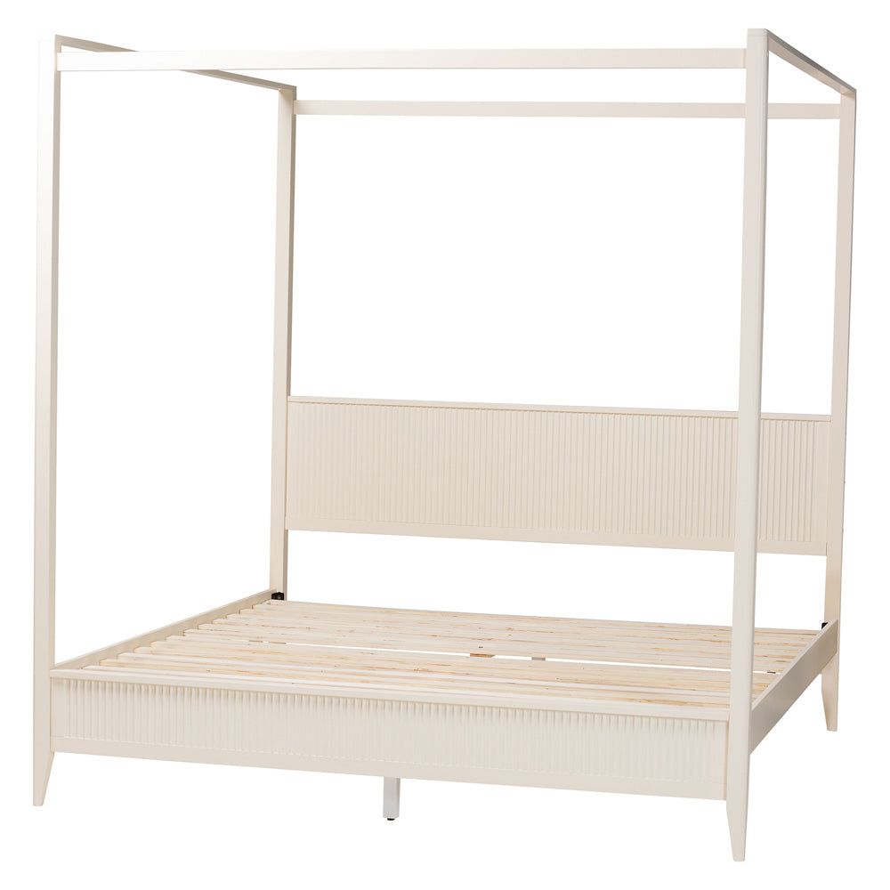 Baxton Studio - Primrose King Size Bed in Ivory - SW8609-Ivory-CaNopy King view 3