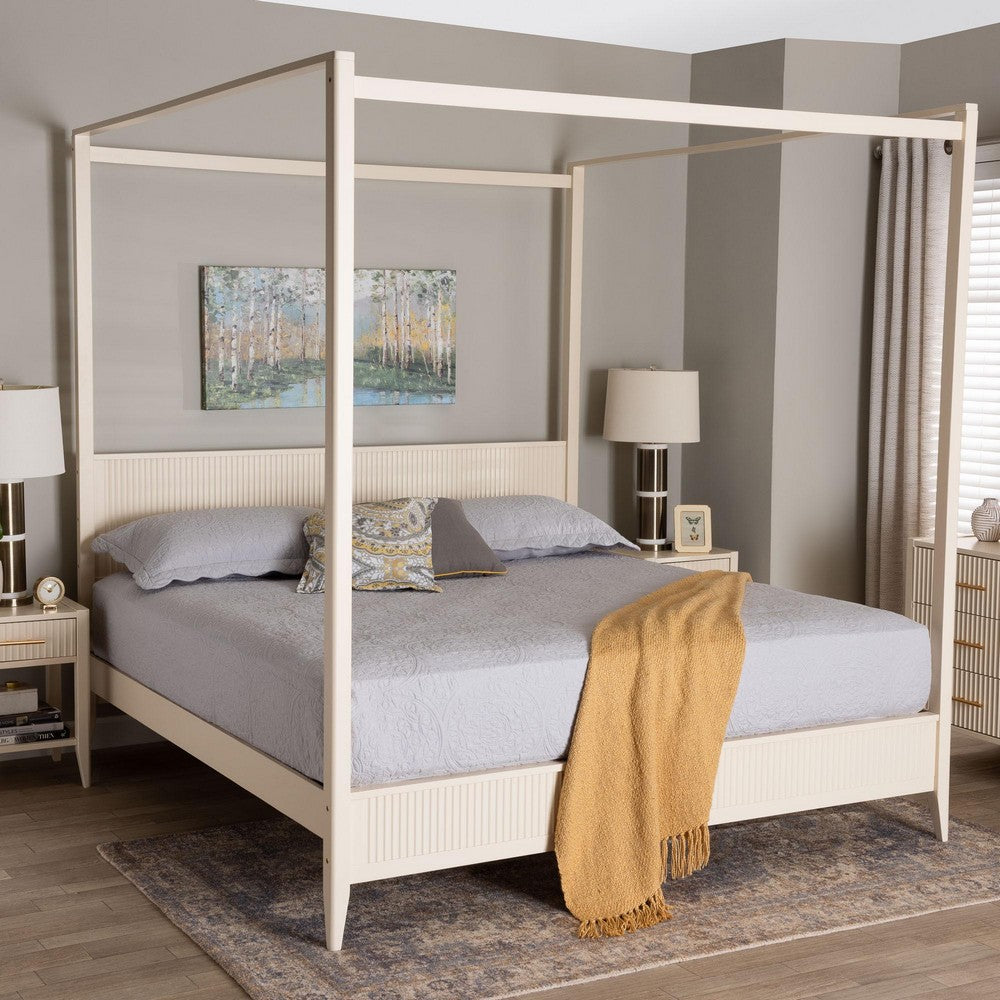 Baxton Studio - Primrose King Size Bed in Ivory - SW8609-Ivory-CaNopy King view 7