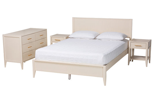 Baxton Studio - Primrose Queen Bedroom Set - SW8596-Ivory-4PC Queen Bedroom Set view 1