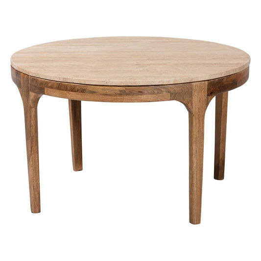 Baxton Studio - Prospero Coffee Table in Travertine/Walnut Brown - FUR6889-Natural Travertine Top-CT view 1