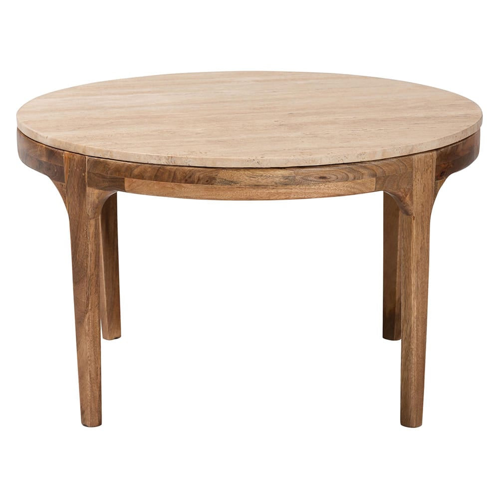 Baxton Studio - Prospero Coffee Table in Travertine/Walnut Brown - FUR6889-Natural Travertine Top-CT view 2