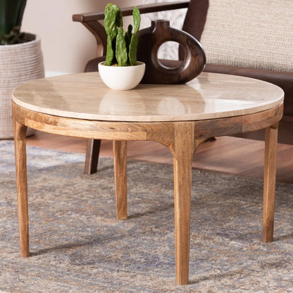 Baxton Studio - Prospero Coffee Table in Travertine/Walnut Brown - FUR6889-Natural Travertine Top-CT view 6