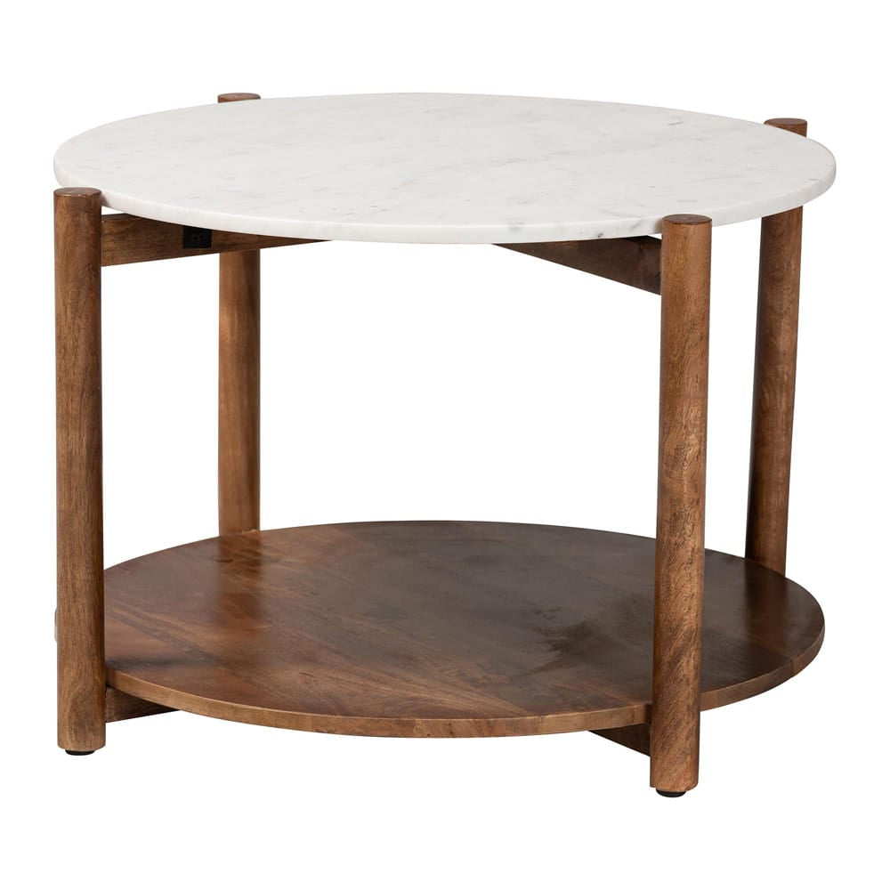 Baxton Studio - Quindalyn Coffee Table in Marble White/Walnut Brown - FUR6890-Natural Marble Top 2 Tier-CT view 1