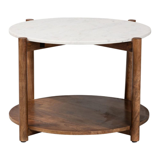 Baxton Studio - Quindalyn Coffee Table in Marble White/Walnut Brown - FUR6890-Natural Marble Top 2 Tier-CT view 2