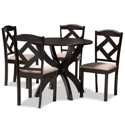 Baxton Studio - Quinlan Dining Set in Sand/Dark Brown - Quinlan-Dark Brown/Sand-5PC Dining Set view 1