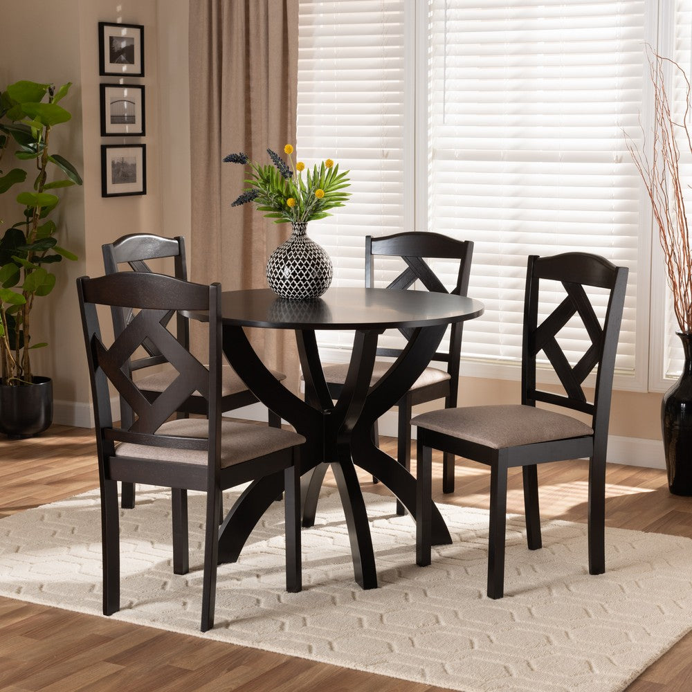 Baxton Studio - Quinlan Dining Set in Sand/Dark Brown - Quinlan-Dark Brown/Sand-5PC Dining Set view 7