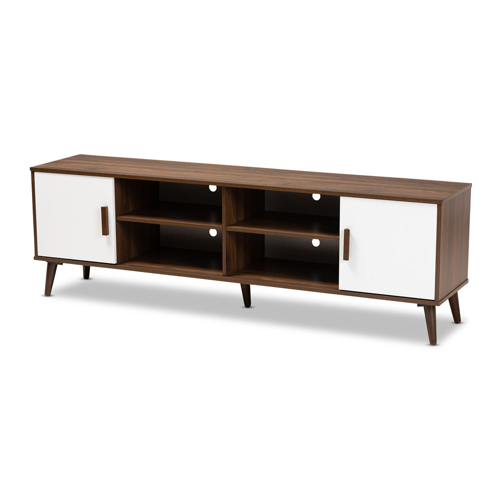 Baxton Studio - Quinn TV Stand in Walnut/White - TV8003-Columbia Walnut/White-TV view 1